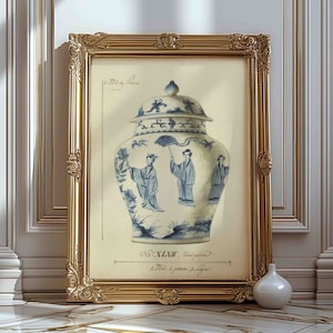 Chinoiserie Vase Druck, Küchenposter, Chinoiserie Wandkunst, Französische Chinoiserie Vase, Küchendekorkunst, gedruckt und ausgeliefert, 0994