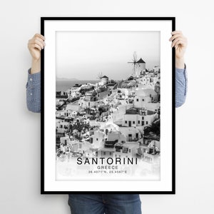 Print Santorini, Griekenland: zwart-witfotografie, reiskunst aan de muur