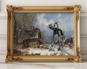 Funny Christmas Altered Art Print: Vintage Winter Landscape with AT-AT