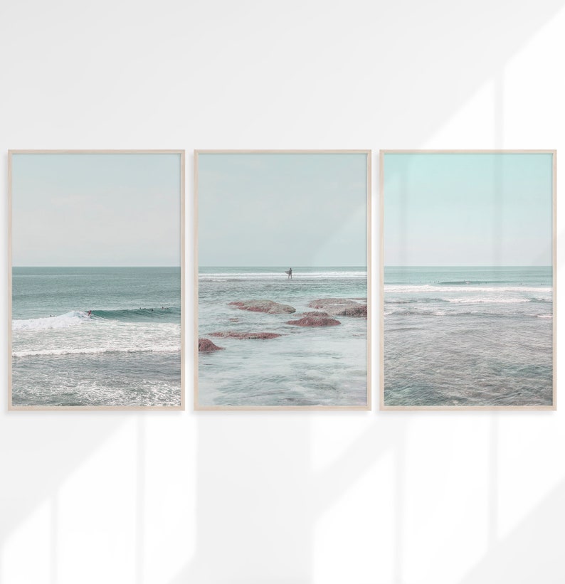 Blue Surf Wall Art Decor Large Printable Water Decor Download Digital Photography Ocean Waves Surf Print Set of 3 Beach Surfing Poster