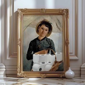 Ritratto divertente in bagno, arte alterata, arte murale extra large, stampa vintage di arte massimalista, regalo scherzoso, insegne divertenti per il bagno, stampe surreali