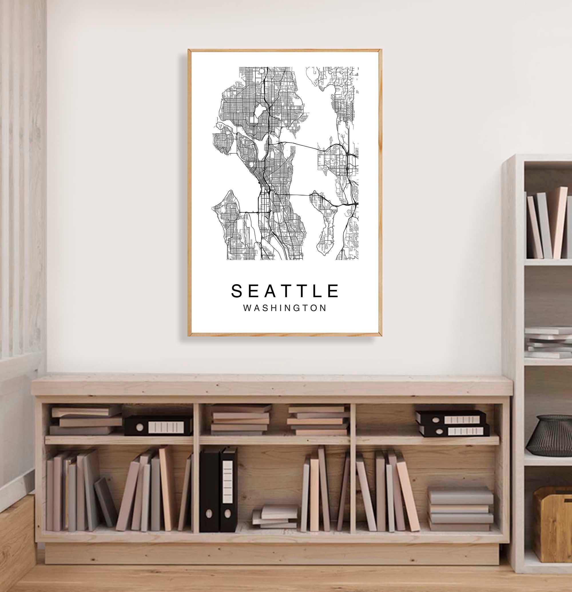 Seattle Map Seattle City Map Printable Map Art Map Print - Etsy