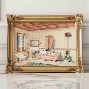 Illustrazione divertente del bagno, arte alterata, stampe artistiche da parete di film per appartamento, dormitorio universitario, poster estetico, retrò, trendy, eclettico, unico