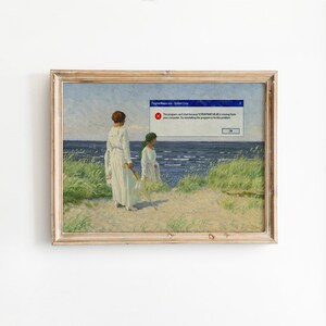 Fenster Fehler Vintage Küstenmalerei, lustiger Secondhand-Laden Art Remix, Tech Meme Wanddekor