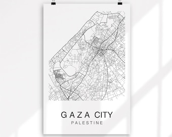 Gaza Map, Gaza City Map, Map Poster, Map Print, City Maps Digital, Digital Download, Street Map, City Map, Palestine Map Art, Wall Art Print
