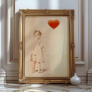 Girl with Red Baloon, Alter Art Print, Modified Thrift Store Art, Thrift Paintings Print, Vintage Wall Art, Funny Altered Famous Painting