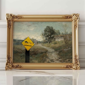 Arte alterado divertido, pintura famosa, impresión de arte mural alterado, póster divertido, arte paisajístico acogedor, impresión vintage alterada de pintura de paisaje campestre.