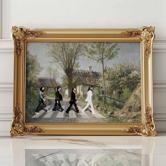 Abbey Road Poster, Altered Art, Famous Painting Prints, Vintage Wall Art, Cottagecore Landscape, Funny Altered Art Print, Abby Road Parody