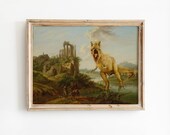 Funny Dinosaur Altered Art Print, Quirky Victorian Landscape, Vintage Dino Wall Poster Decor