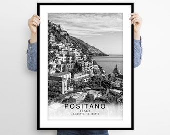 Positano Print, Positano Poster, Unique Wall Art Decor, Positano Travel Print, Positano Black and White Coordinates, Italy Print, Travel Art