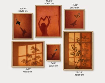 Terracotta Shadow Wall Art Set, MCM Nature Prints, Botanical Gallery Decor, Boho Eclectic Artwork