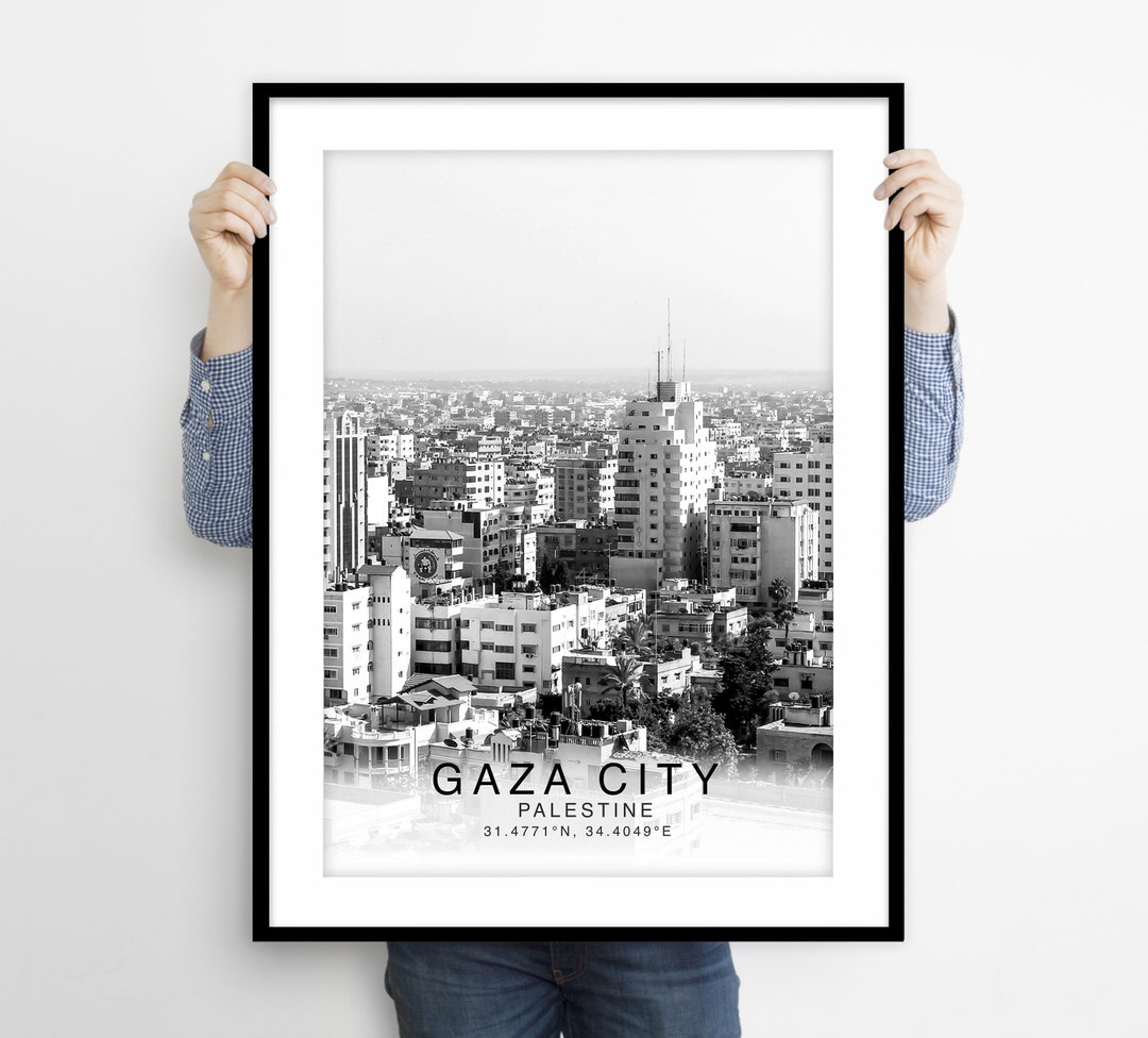 Gaza Print Gaza Cityscape Print: Palestine Black and White Wall Art, Vertical City ...