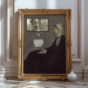 Stampa divertente per il bagno, ritratto classico alterato, stampe artistiche alterate, arte murale vintage per il bagno, umorismo sull'arte del bagno, decorazione murale divertente per il water