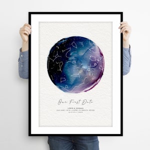 Mapa estelar personalizado de la primera cita, donde todo comenzó, regalo de aniversario, regalo de bodas, regalo para él, dónde nos conocimos, nuestra primera cita, regalo para ella
