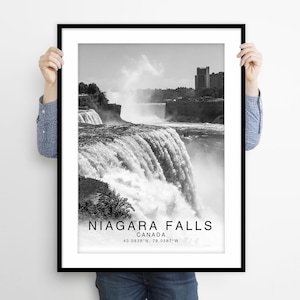 Niagara Falls Schwarz-Weiß Koordinaten, Niagara Falls Print Poster, Niagara Falls Fotos, Einzigartiges WandKunst Dekor, Stadt WandKunst Design Bild 1
