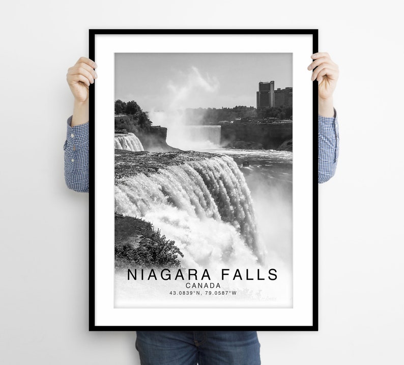 Niagara Falls Schwarz-Weiß Koordinaten, Niagara Falls Print Poster, Niagara Falls Fotos, Einzigartiges WandKunst Dekor, Stadt WandKunst Design Bild 1