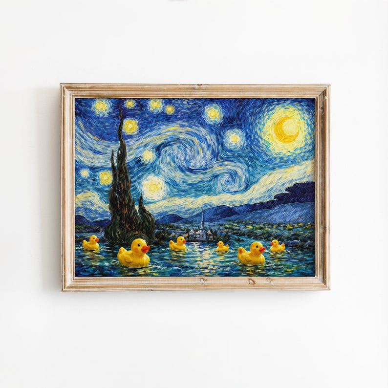 Rubber Ducks Starry Night Parody Print, Funny Van Gogh Style Wall Art ...