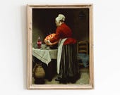 Pizza Art Print Funny Kitchen Decor, Altered Renaissance Painting, Vintage Food Poster Gift