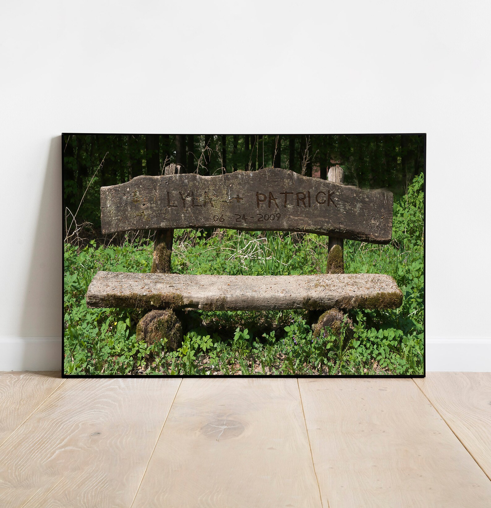 Personalized Bench Photography Art Print: Carved Names & Date (digital ...