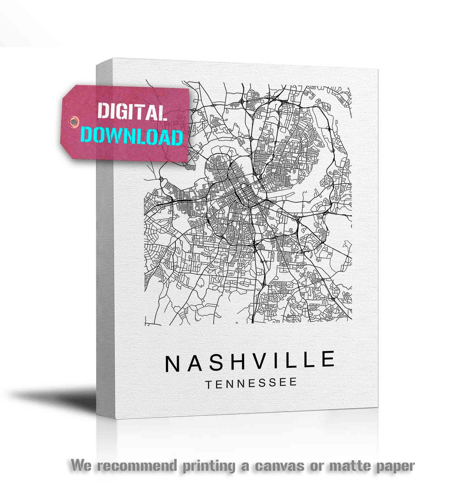 Nashville Map Print Printable Map Art Digital Download Map | Etsy