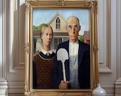 Funny American Gothic Parody Print - Quirky Home Decor, Whimsical Art, Altered Bathroom Wall Art, Toilet Wall Print, Restroom Wall Art Decor