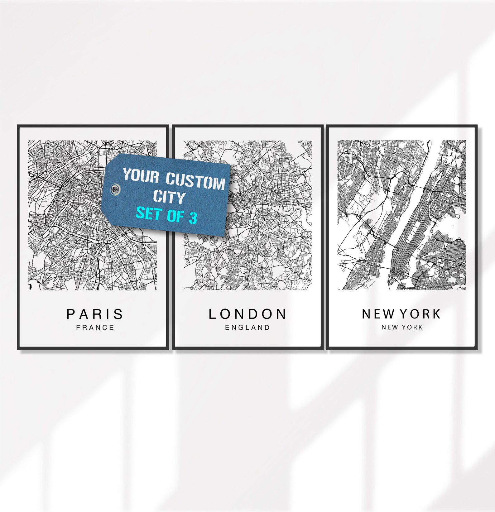 City Map Prints Custom Personalised Modern Wall Art Map Etsy