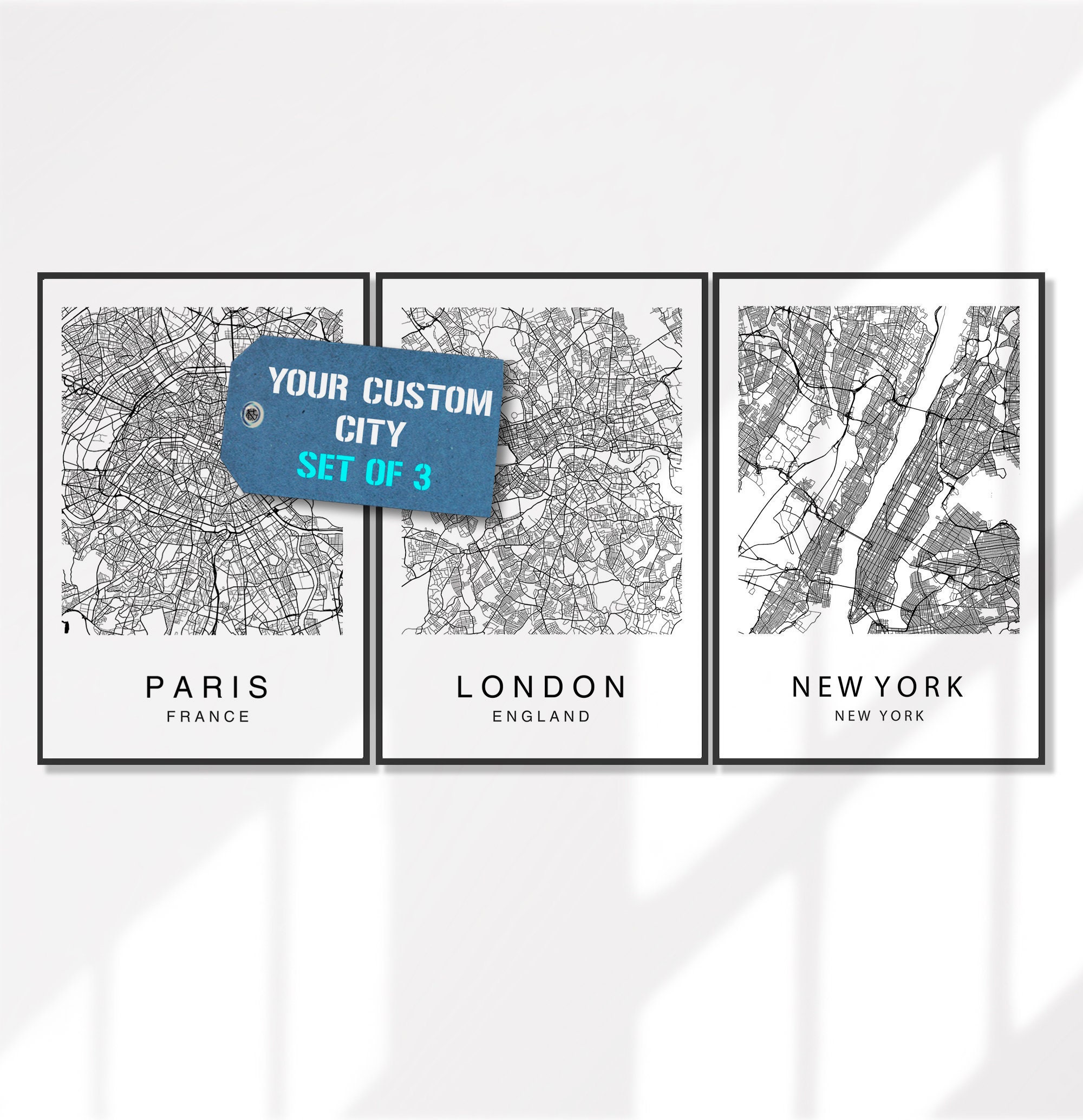 City Map Prints Custom Personalised Modern Wall Art Map Etsy