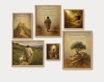Christian Gallery Wall Set, Bible Verse Prints, Jesus Artwork, Religious Home Decor, Faith Gift