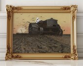 Funny Altered Art Print: Stormtrooper on Tractor, Vintage Landscape