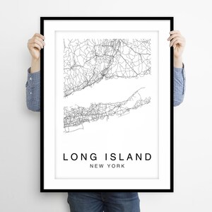 Long Island-kaart afdrukken, Long Island-kaart poster kunst aan de muur, stadsplattegrond, stratenplan kunst decor, wegenkaart cadeau, kaart New York, stad afdrukken, aangepaste kaart