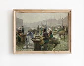 Sci Fi Parody Altered Classical Wall Art Print, Funny Robot in Vintage Market Painting