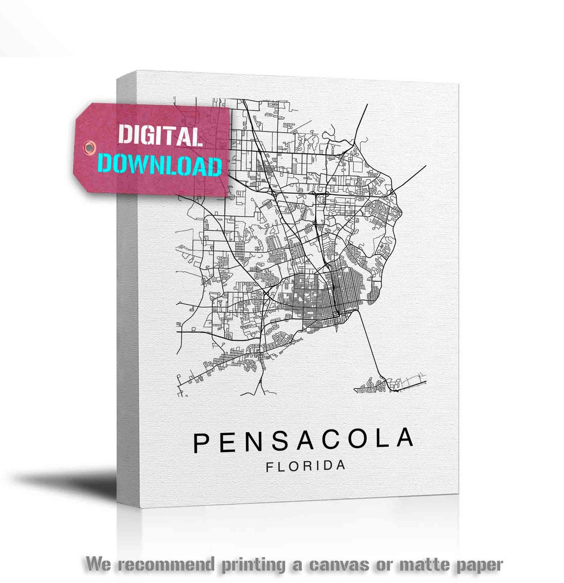 Pensacola Map Print Pensacola Map Printable Map Wall Art | Etsy