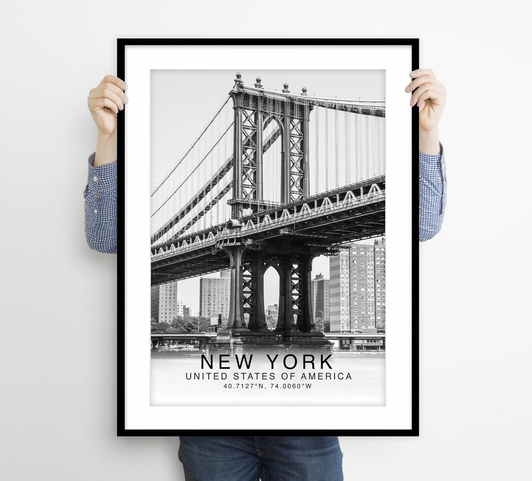 New York Bridge Poster: Black and White Travel Wall Art - Etsy