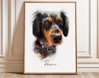 Huisdierportret op maat geïllustreerde hond kunst aan de muur gepersonaliseerde herdenkingsprint digitaal paar cadeau aandenken