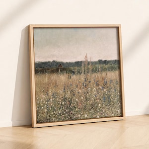 Wildflower Field Landscape Oil Painting Print: Vintage Country Wall Art