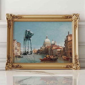 Famous Painting Altered Thrift Store Art, Venice Print, Vintage Wall Art, Funny Altered Print, Altered Precious Moments, Thrift Painting Art