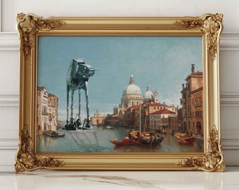 Berühmte Gemälde verändert Thrift Store Kunst, Venedig Druck, Vintage Wandkunst, lustiger veränderter Druck, veränderte kostbare Momente, Thrift Painting Art
