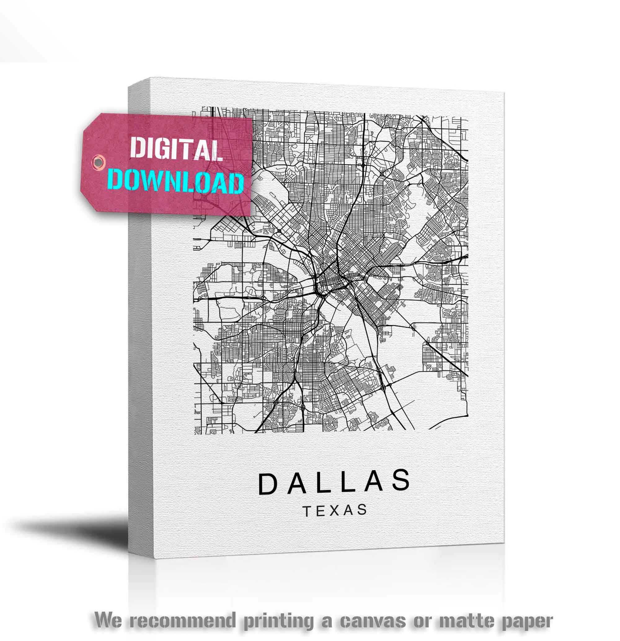 Dallas Map Print Dallas Map Printable Art Wall Art Dallas | Etsy