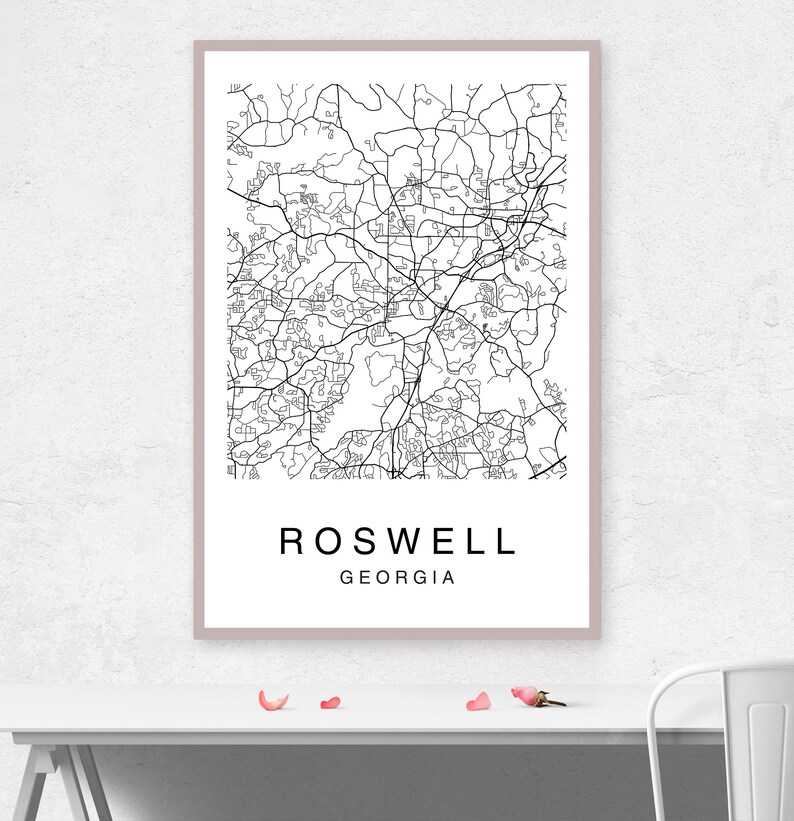 Roswell Map Roswell City Map Map Poster Map Print Roswell Etsy
