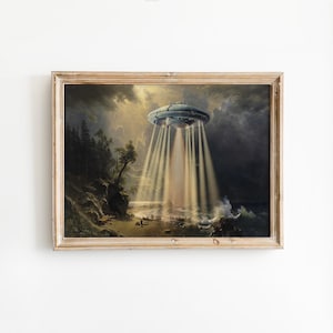 Vintage UFO-Kunstdruck: Gebrauchter Secondhand-Laden (20x30)