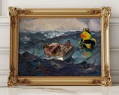 Colourful Trendy Altered Art Print, Maximalist Vintage Seaside Poster, Eclectic Wall Decor