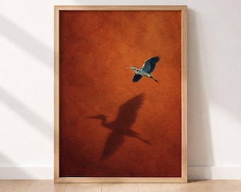 Mid Century Modern Crane Wall Art, Heron Birds in Flight Print, Terracotta MCM Decor