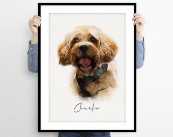 Custom Pet Portrait Print - Watercolor Dog Painting - Painted from Photo - Pet Memorial Gift - Pet Loss Gift