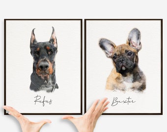 Custom Two Pet Portrait: Digital Watercolor Dog Memorial Art