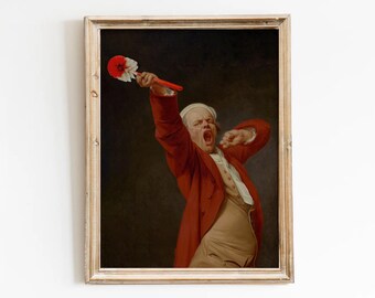 Grappige badkamerkunstprint, gewijzigde klassieke schilderkunst, toiletborstel humor wanddecoratie