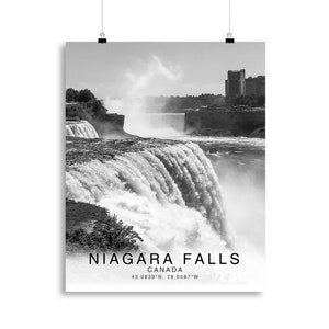 Niagara Falls Schwarz-Weiß Koordinaten, Niagara Falls Print Poster, Niagara Falls Fotos, Einzigartiges WandKunst Dekor, Stadt WandKunst Design Bild 2