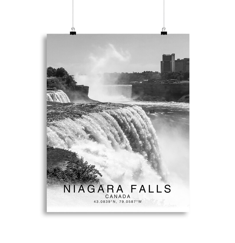 Niagara Falls Schwarz-Weiß Koordinaten, Niagara Falls Print Poster, Niagara Falls Fotos, Einzigartiges WandKunst Dekor, Stadt WandKunst Design Bild 2