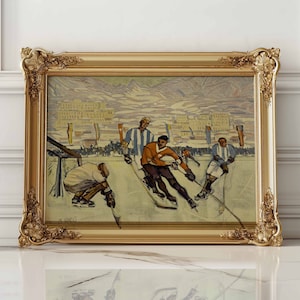 Stampa artistica da parete vintage di hockey su ghiaccio, poster di hockey su ghiaccio, decorazioni per camerette di ragazzi adolescenti, poster di arte sportiva, stampe di dipinti sportivi, arte di giocatori di hockey