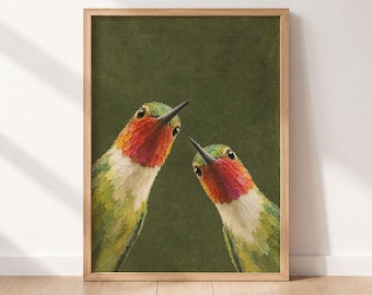 Mexican Hummingbird Unframed Poster, Green Wall Art, Minimal Desert Bird Decor, Southwestern Bathroom Print