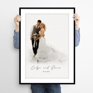 Watercolor Couple Portrait from Photo, Custom Wedding Anniversary Gift for Wife Husband Parents, Engagement Gift for Friend, Print Wall Art